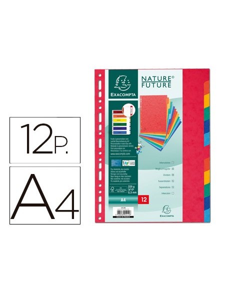 SEPARADOR EXACOMPTA CARTULINA SIMIL PRESPANJ/12 SEP.A4 MULTI.VIVOS