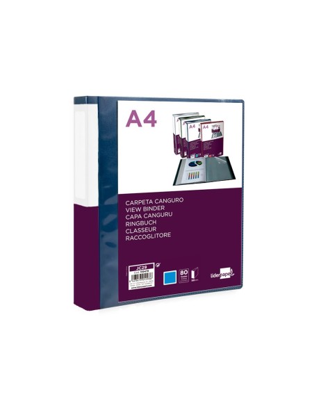 CARPETA LIDERPAPEL 80 FUNDAS PP A4 AZ. TRANS.PORTADA LOMO PERS.