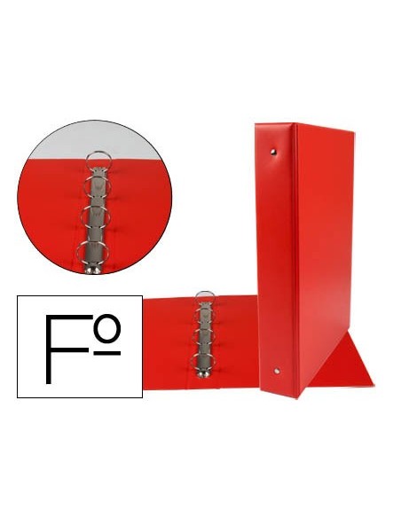 CARPETA LIDERPAPEL 4 ANILLAS 40 MM REDONDAS PLASTICO FOLIO COLOR ROJO