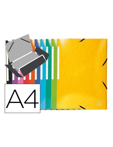 CARPETA GOMAS EXACOMPTA A4+ SIMIL-PRESPAN 3 SOLAPAS COL.SURT.