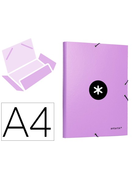CARPETA GOMAS ANTARTIK A4 CARTON FORRADO 3 SOLAPAS LAVANDA