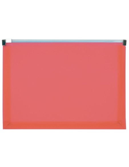 CARPETA DOSSIER LIDERPAPEL A5 CIERRE CREMALLERA ROJO TRANSLUCIDO