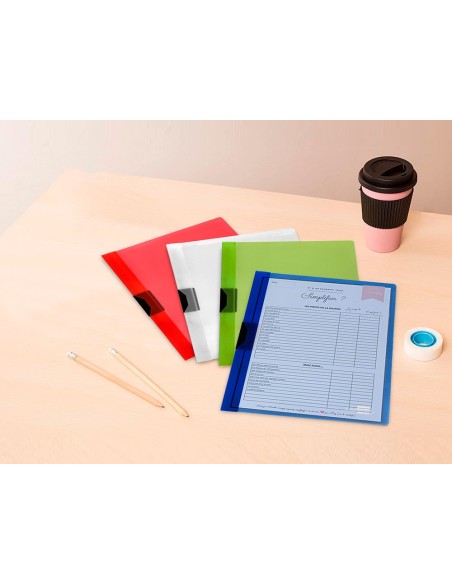 CARPETA DOSSIER PINZA LATERAL PP.A4 RJ.TRANSLUCIDO 60 H.PINZA DESLIZ.