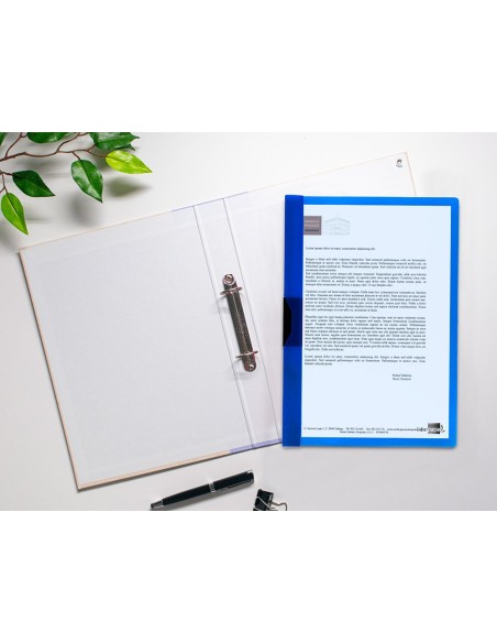 CARPETA DOSSIER PINZA LAT.PP. A4 AZ. TRANS.60H. PINZA DESLIZANTE