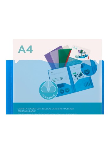 CARPETA BEAUT.DOSSIER DOS BOLSAS CANGUROS 45682 PP DIN A4 AZUL