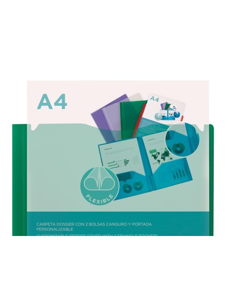 CARPETA BEAUT.DOSSIER DOS BOLSAS CANGUROS 45683 PP DIN A4 VERDE