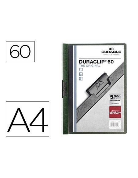 CARPETA DURACLIP DOSSIER PINZA LATERAL VER OSCURO CAP.60 H.