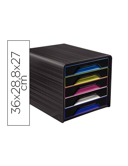 FICHERO CAJONES SOBREMESA CEP 5 CAJONES NG./MULTICOLOR 360X288X270 MM