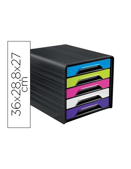 FICHERO CAJONES SOBREMESA CEP 5 CAJONES NG/MULTI FLASHY 360X288X270MM