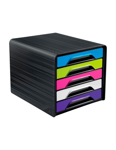 FICHERO CAJONES SOBREMESA CEP 5 CAJONES NG/MULTI FLASHY 360X288X270MM