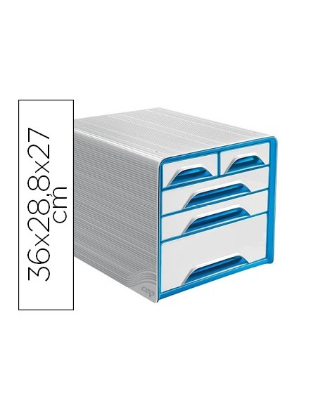 FICHERO CAJONES SOBREMESA CEP 5 CAJONES MIXTOS BL/AZ 360X288X270MM