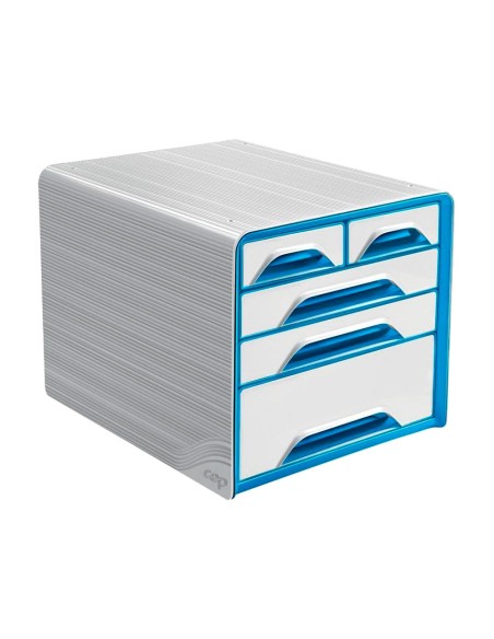 FICHERO CAJONES SOBREMESA CEP 5 CAJONES MIXTOS BL/AZ 360X288X270MM