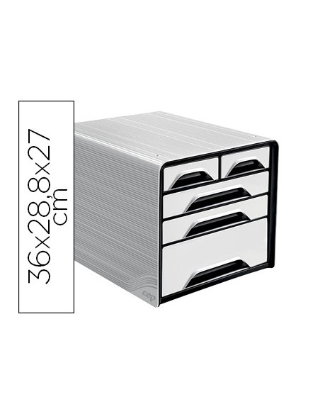 FICHERO CAJONES SOBREMESA CEP 5 CAJONES MIXTOS BL/NG 360X288X270MM