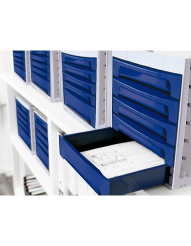 FICHERO CAJ. SOBREM.37X30,5X21,5 CM BANDEJA ORG.SUPERIOR 6 CAJ. AZUL
