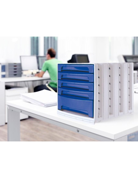 FICHERO CAJ. SOBREM.37X30,5X21,5 CM BANDEJA ORG.SUPERIOR 5 CAJ. AZUL
