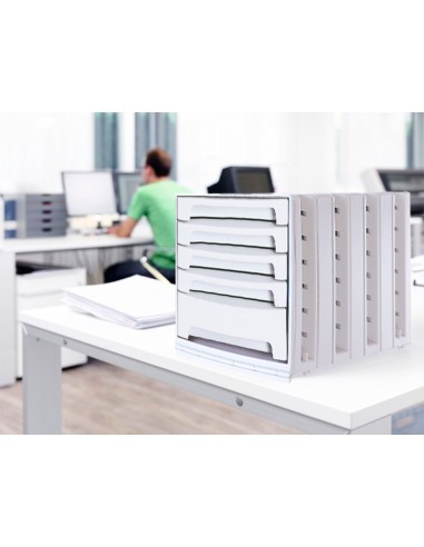 FICHERO CAJ. SOBREM.37X30,5X21,5 CM BANDEJA ORG.SUPERIOR 5 CAJ. GRIS