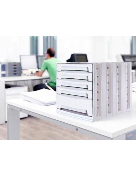 FICHERO CAJ. SOBREM.37X30,5X21,5 CM BANDEJA ORG.SUPERIOR 5 CAJ. GRIS