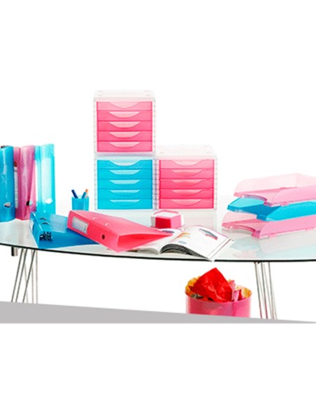 FICHERO CAJ. SOBREM.340X270X255 MM APILABLES 5 CAJ. AZUL MAR TRANSLUC