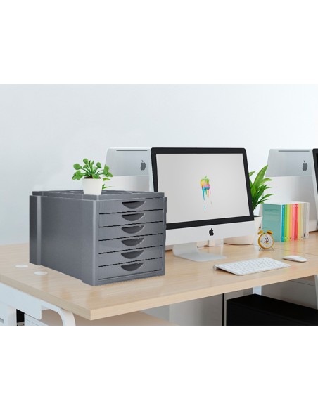 FICHERO CAJONES Q-CON.BAND.ORGANIZADORA SUPERIOR 6 CAJONES GRIS OPACO