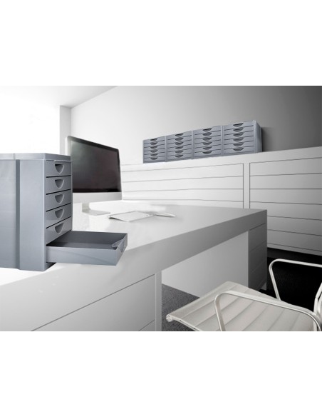 FICHERO CAJONES Q-CON.BAND.ORGANIZADORA SUPERIOR 6 CAJONES GRIS OPACO