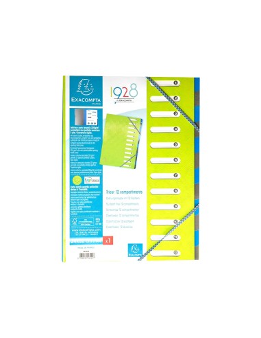 CARPETA CLASIFICADORA 12 DEP.EXACOMPTA A4 CARTON FUELLE SURT. C/GOMAS