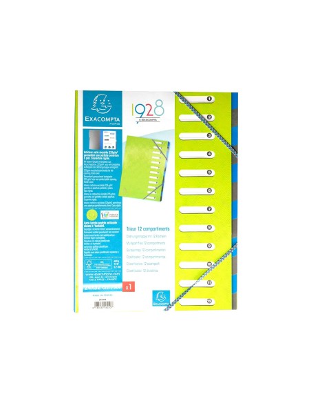 CARPETA CLASIFICADORA 12 DEP.EXACOMPTA A4 CARTON FUELLE SURT. C/GOMAS