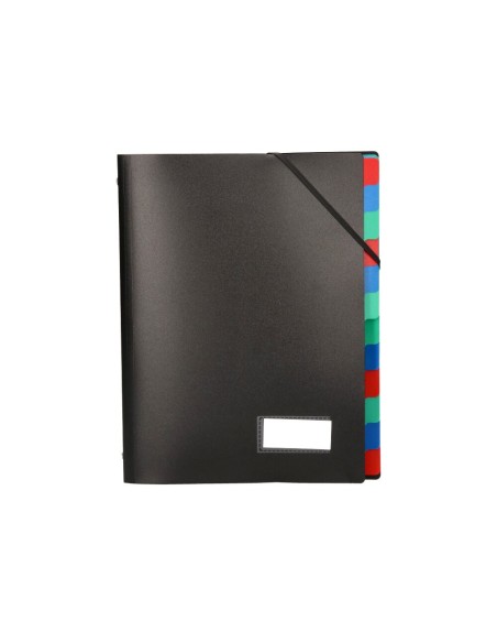 CARPETA CLASIFICADORA PP A4 NEGRA -PORTAFIRMAS -12 DEPARTAMENTOS