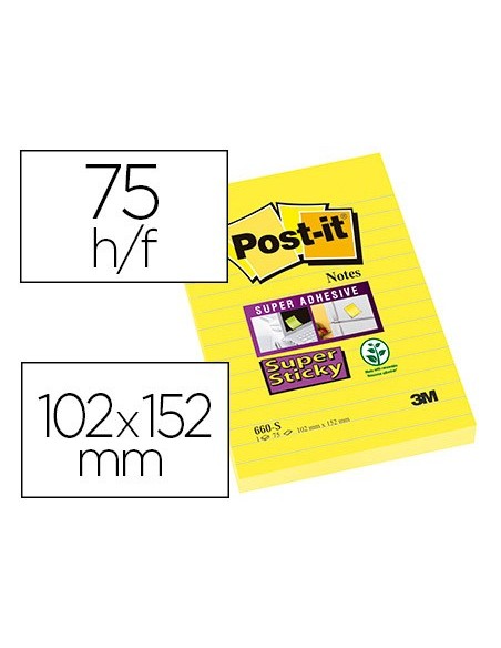 BLOC NOTAS ADH. POST-IT SUPER STICKY 102X152MM HORIZONTAL 75H. AM.