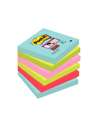 BLOC NOTAS ADH.POST-IT SUPER STICKY 76X76MM 6UD 90H. COL.SURT.