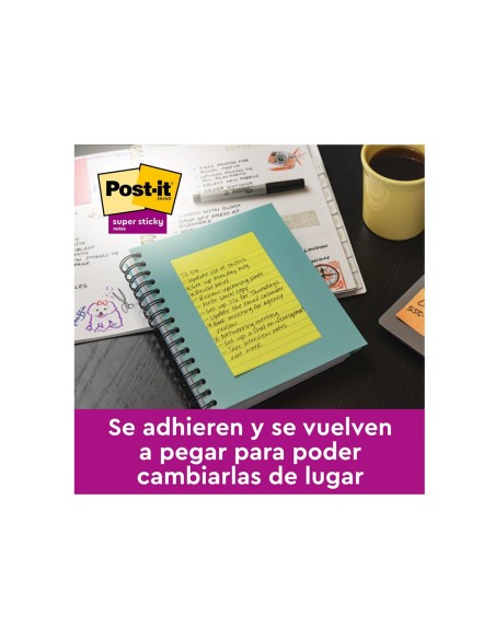 BLOC NOTAS ADH.POST-IT SUPER STICKY 149X98MM 4UD 45H. COL. SURT.