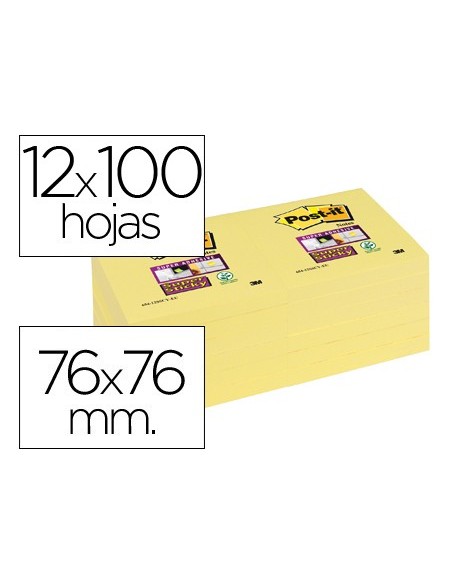 BLOC NOTAS ADH. POST-IT SUPER STICKY 76X76MM 12UD. AM.CANARIO