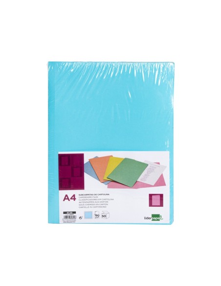 SUBCARPETA A4 180 GR. LIDERPAPEL AZUL PASTEL C/50