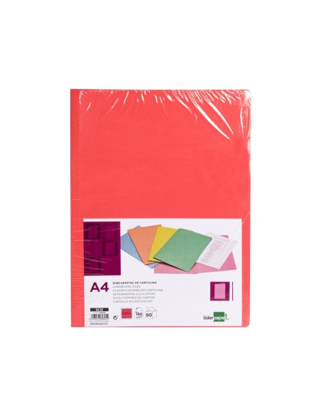 SUBCARPETA A4 180 GR. LIDERPAPEL ROJO PASTEL C/50