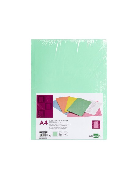 SUBCARPETA A4 180 GR. LIDERPAPEL VERDE PASTEL C/50