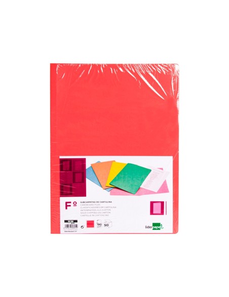 SUBCARPETA FL 180 GR. LIDERPAPEL ROJO PASTEL