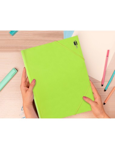 CARPETA GOMAS LIDERPAPEL A4 PP 3 SOLAPAS AM. FLUOR