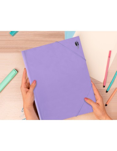 CARPETA GOMAS LIDERPAPEL A4 PP 3 SOLAPAS LAVANDA