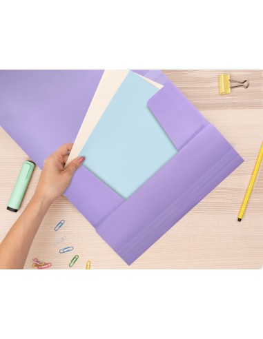 CARPETA GOMAS LIDERPAPEL A4 PP 3 SOLAPAS LAVANDA