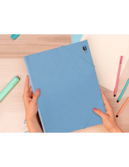 CARPETA GOMAS LIDERPAPEL A4 PP 3 SOLAPAS CELESTE