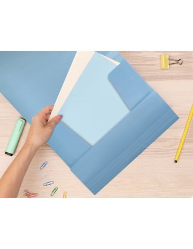 CARPETA GOMAS LIDERPAPEL A4 PP 3 SOLAPAS CELESTE