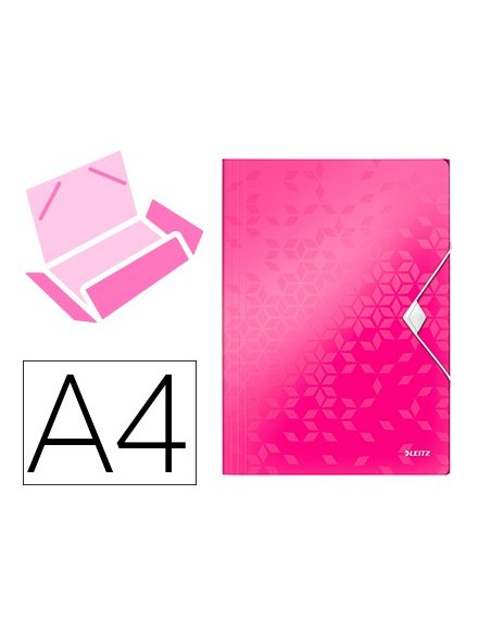 CARPETA GOMAS LEITZ WOW A4 PP 3 SOLAPAS FUCSIA