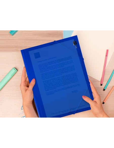 CARPETA GOMAS LIDERPAPEL A4 PP 3 SOLAPAS AZ. TPTE.