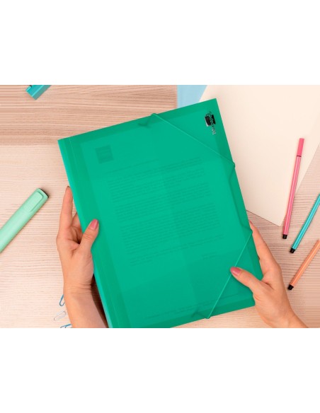 CARPETA GOMAS LIDERPAPEL A4 PP 3 SOLAPAS VE. TPTE.