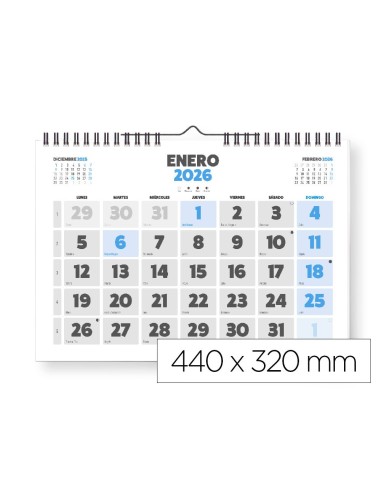 CALENDARIO ESP.PARED  CLASICO 2026 NUMEROS GRANDES 44X32 CM PAPEL