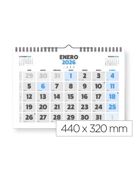 CALENDARIO ESP.PARED  CLASICO 2026 NUMEROS GRANDES 44X32 CM PAPEL