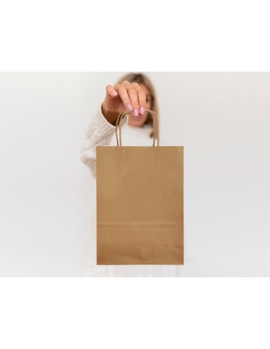 BOLSA PAPEL Q-CON.CELULOSA NATURAL LISO L ASA RETORCIDA 320X400X14MM