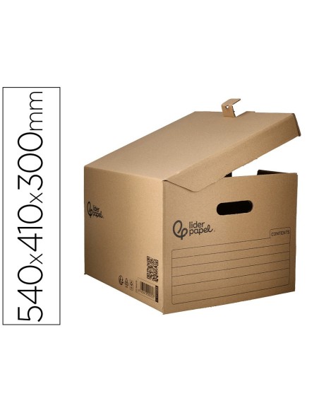 CAJON CONTENEDOR LIDERPAPEL CARTON C/TAPA 540X410X300MM