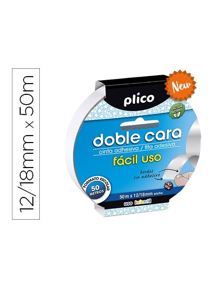 CINTA ADHESIVA PLICO DOBLE CARA FACIL USO 12/18 MM X 50 M