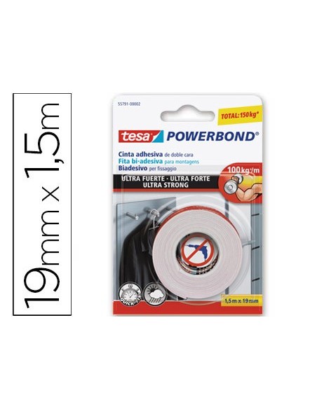 CINTA ADHESIVA TESA DOBLE CARA EXTRAFUERTE INTERIOR EXT.1,5M X19MM