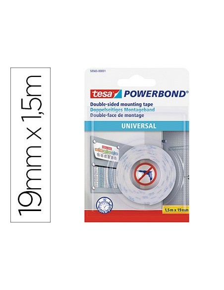 CINTA ADH.TESA DOBLE CARA POWERBOND UNIVERSAL USO INTERIOR 1,5MX19MM